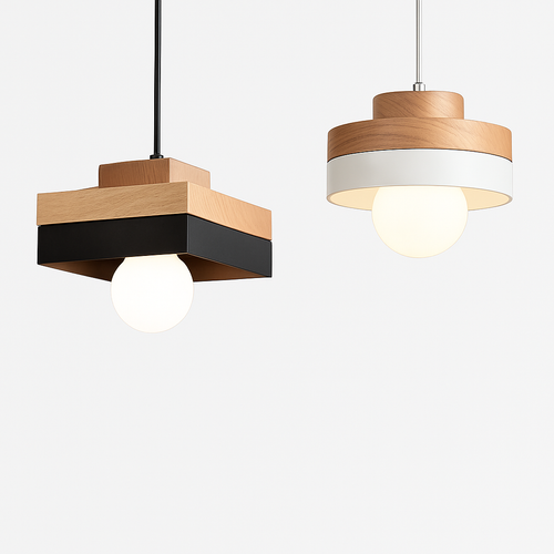 Suspension LED en bois (carré ou rond) - vue 3 sur 8