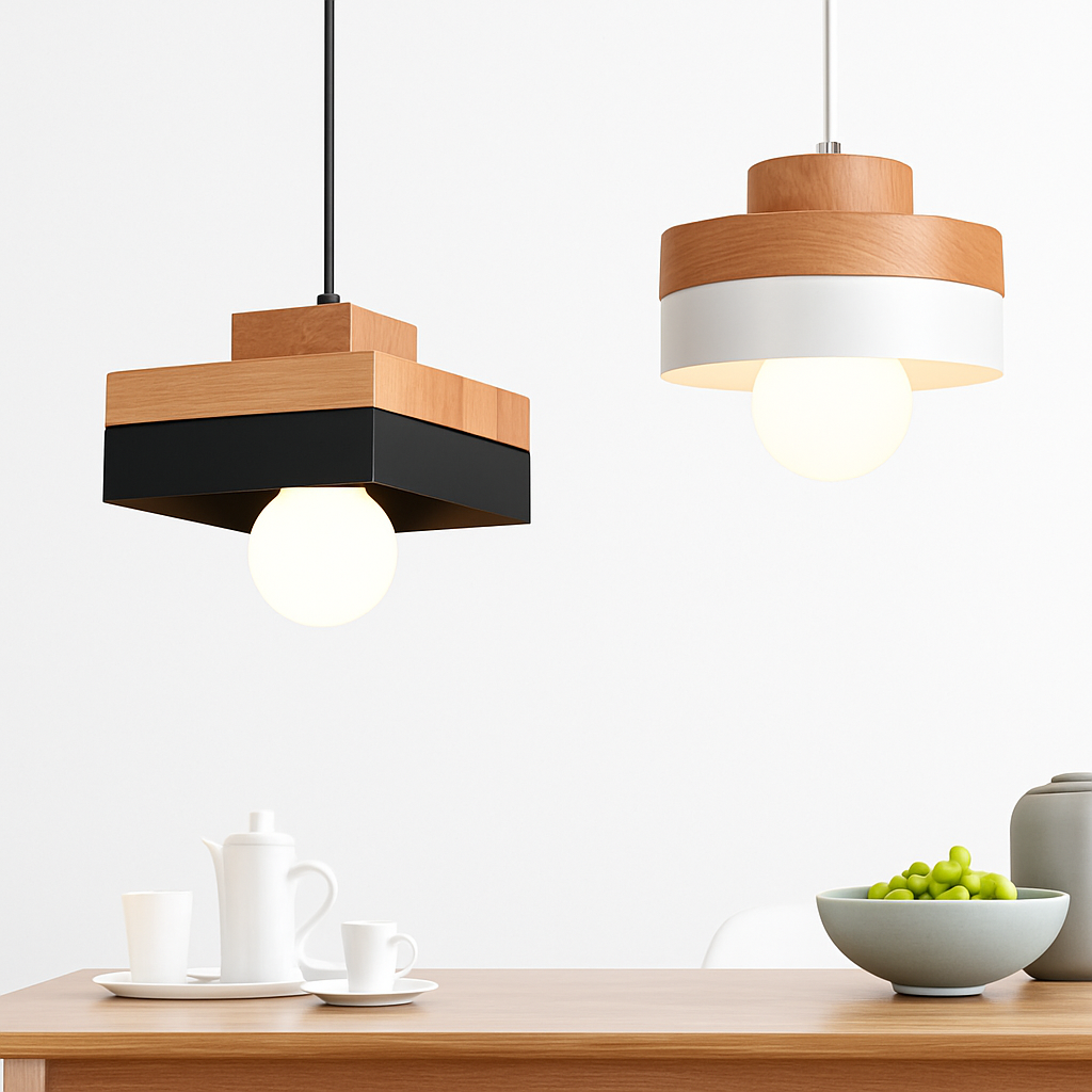 Suspension LED en bois (carré ou rond) - vue 3 sur 8