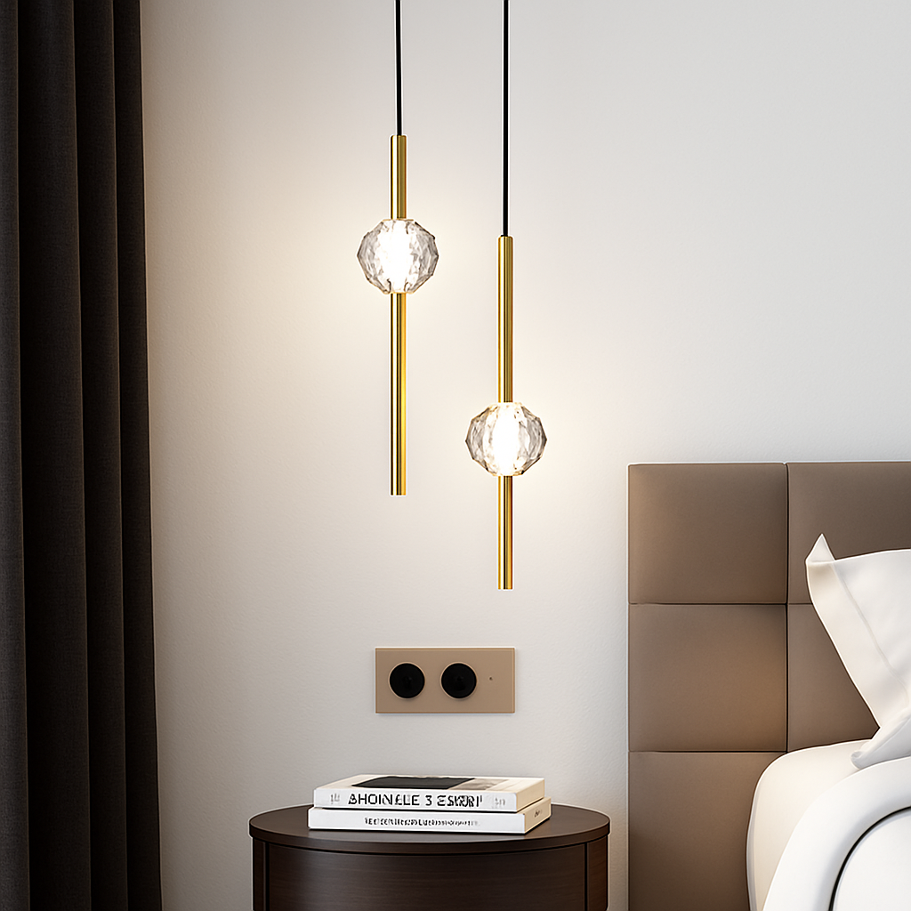 suspension LED en laiton design moderne avec cordon réglable en verre de cristal - vue 3 sur 17