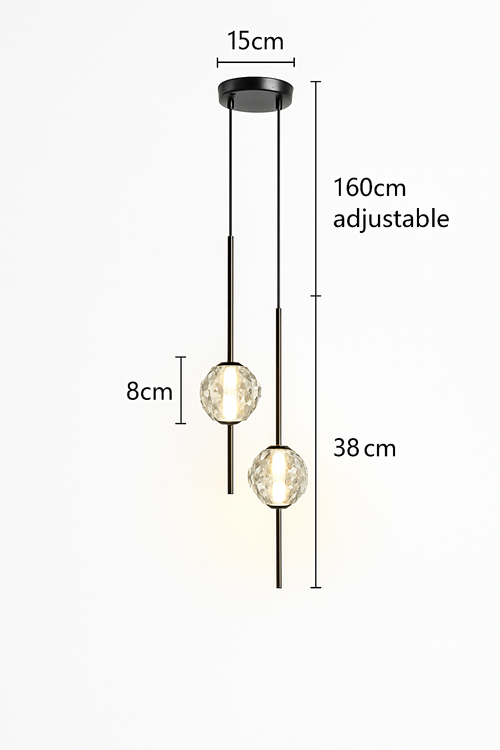suspension LED en laiton design moderne avec cordon réglable en verre de cristal - vue 12 sur 17