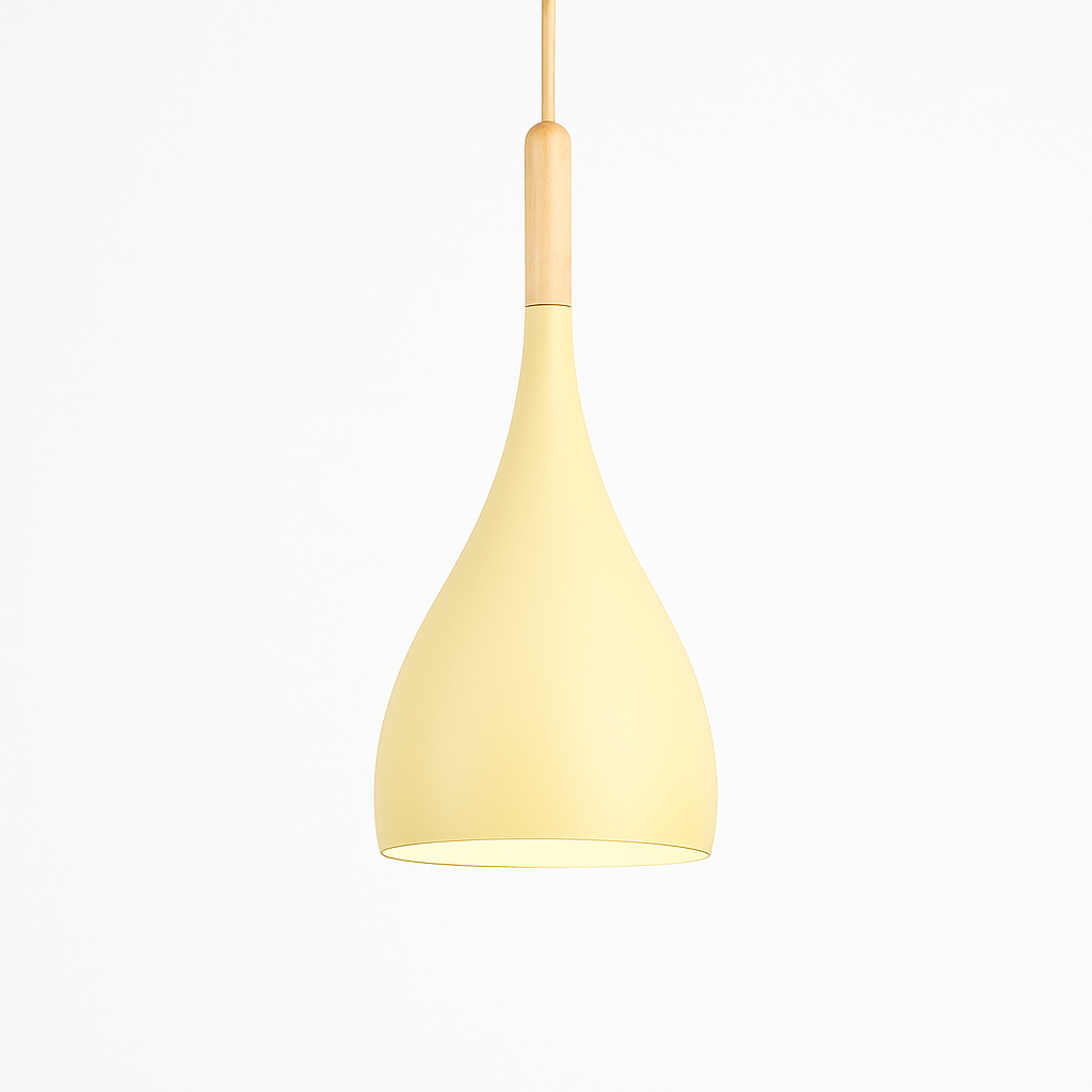 Suspension LED en métal coloré et baton en bois Nordic - vue 12 sur 29