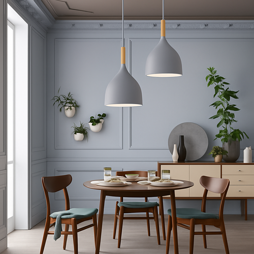 Suspension LED en métal coloré et baton en bois Nordic - vue 5 sur 29