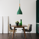 Suspension LED en métal coloré et baton en bois Nordic