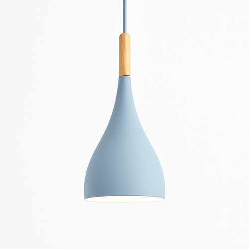 Suspension LED en métal coloré et baton en bois Nordic - vue 8 sur 29