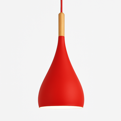 Suspension LED en métal coloré et baton en bois Nordic - vue 11 sur 29