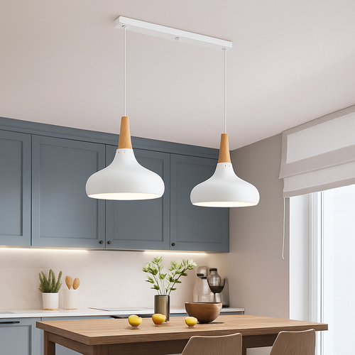 Suspension LED en métal et tige en bois Loft - vue 4 sur 13