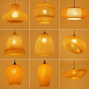 Suspension LED en rotin fait à la main rond chapeau de paille en bambou pastorale Vintage