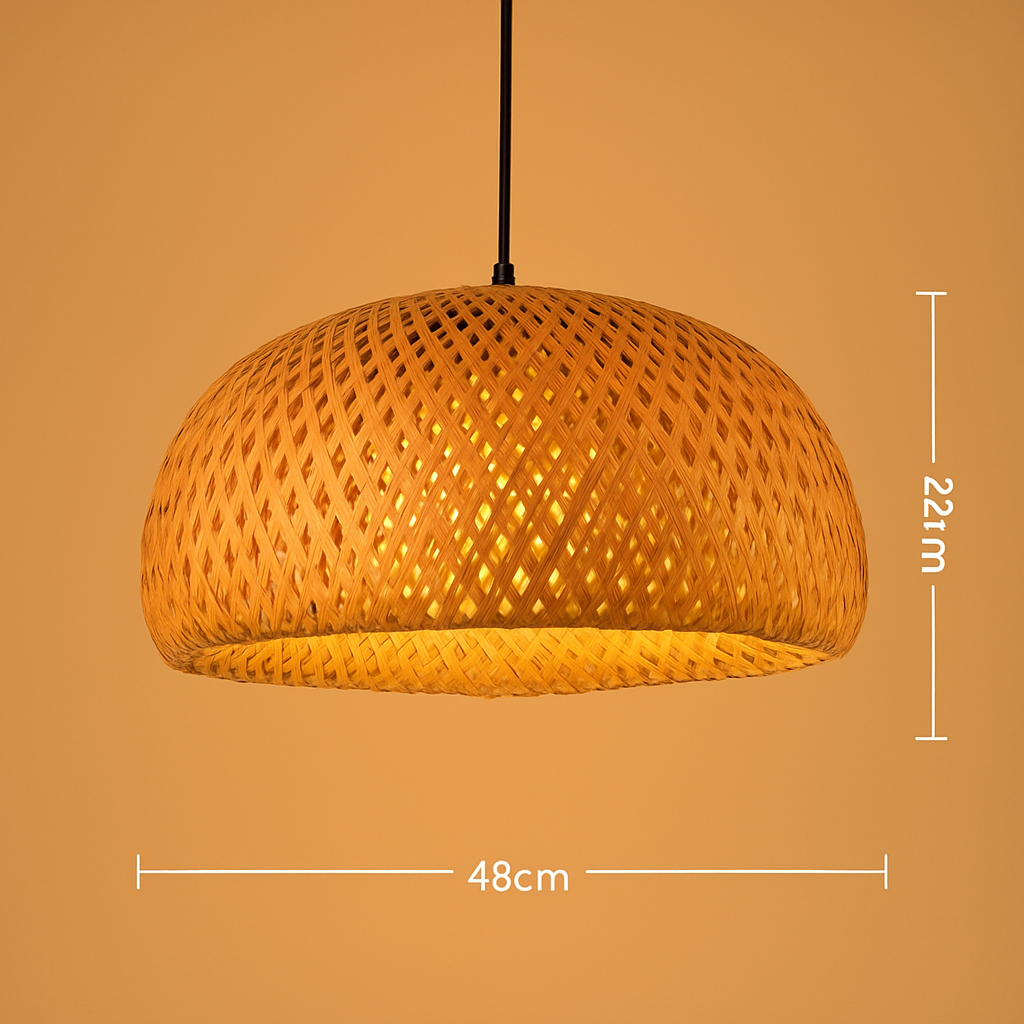 Suspension LED en rotin fait à la main rond chapeau de paille en bambou pastorale Vintage - vue 11 sur 17