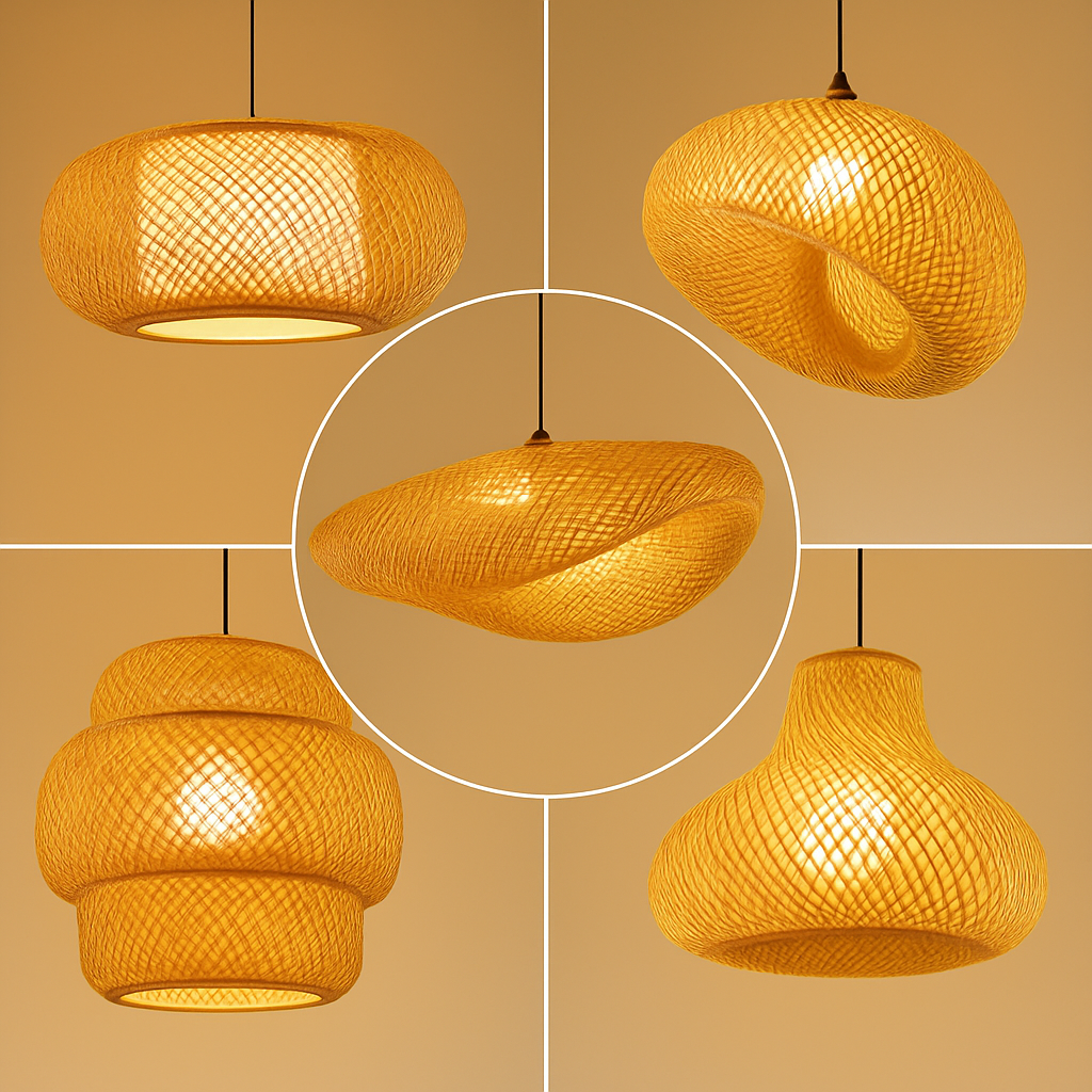 Suspension LED en rotin fait à la main rond chapeau de paille en bambou pastorale Vintage - vue 4 sur 17