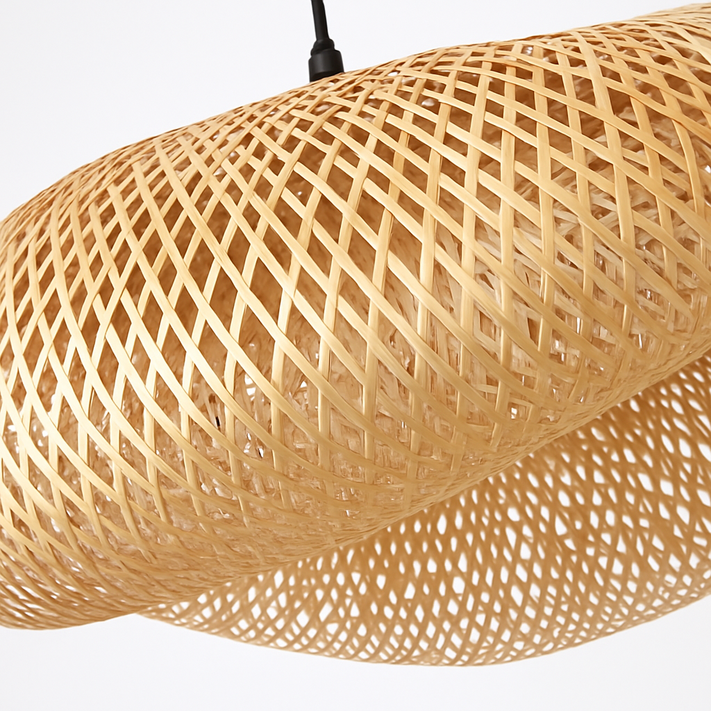 Suspension LED en rotin fait à la main rond chapeau de paille en bambou pastorale Vintage - vue 6 sur 17