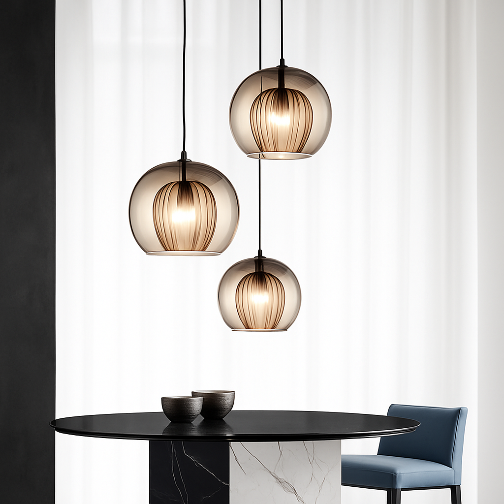Suspension LED en verre au design nordique gris fumé - vue 3 sur 15