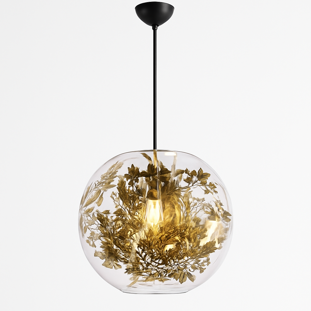 Suspension LED en verre avec fleurs dorée Kevin Reilly - vue 3 sur 4