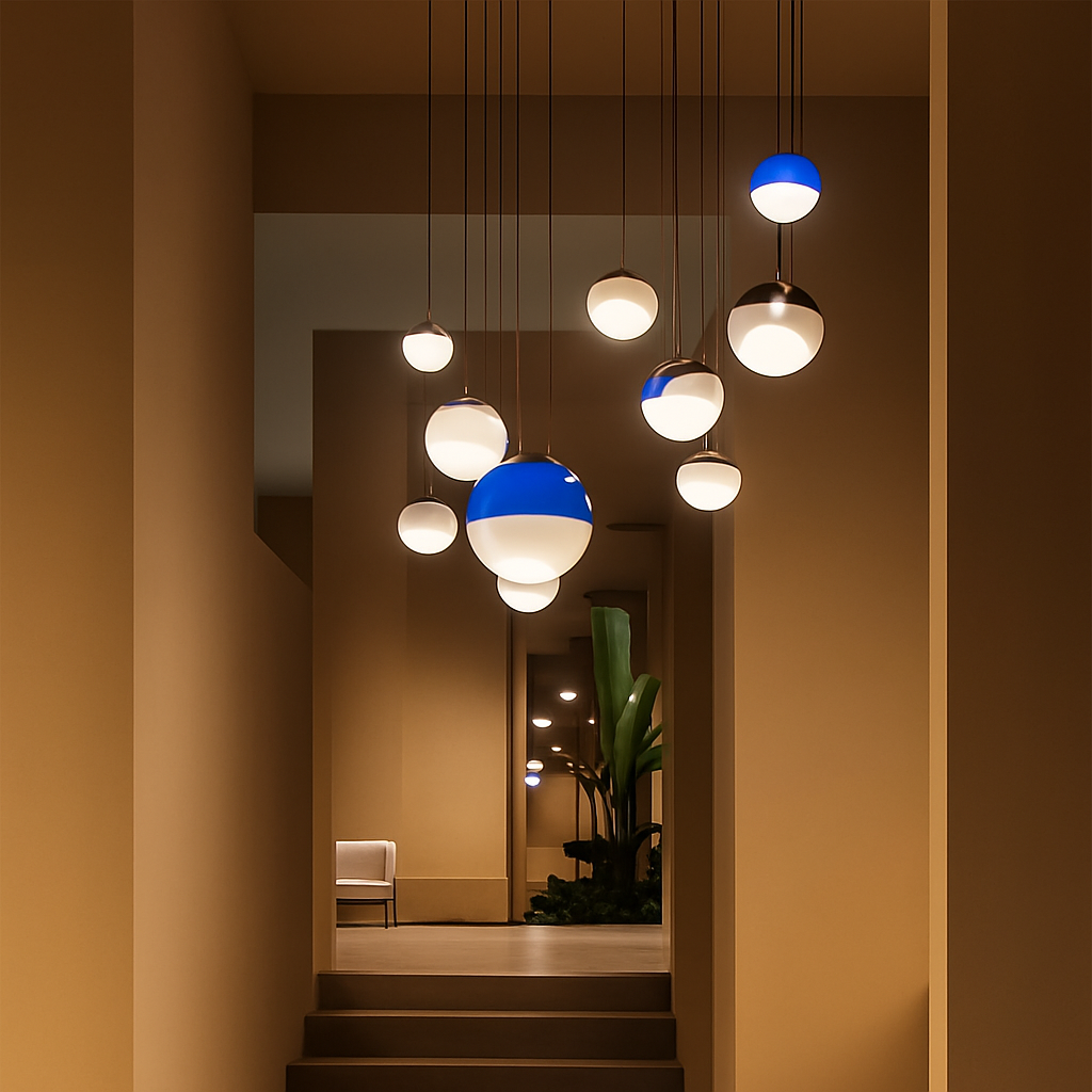 suspension LED en verre design nordique pour hôtel ou chambre - vue 5 sur 12