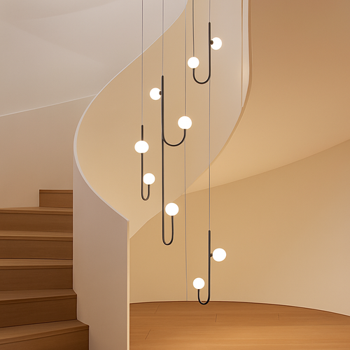 Suspension LED escalier colimaçon plafond lustre moderne luxe - vue 3 sur 14