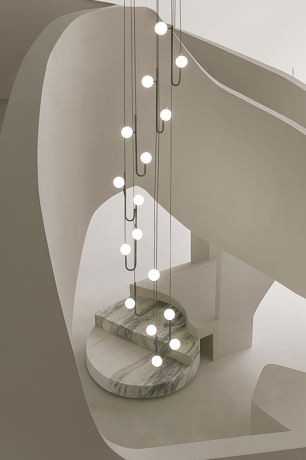 Suspension LED escalier colimaçon plafond lustre moderne luxe - vue 3 sur 14