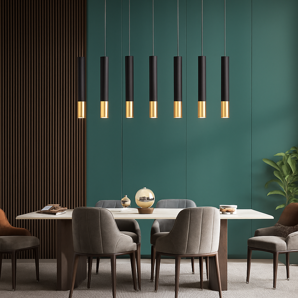 suspension led lampe long tube lustre aluminium suspendu foco - vue 5 sur 16