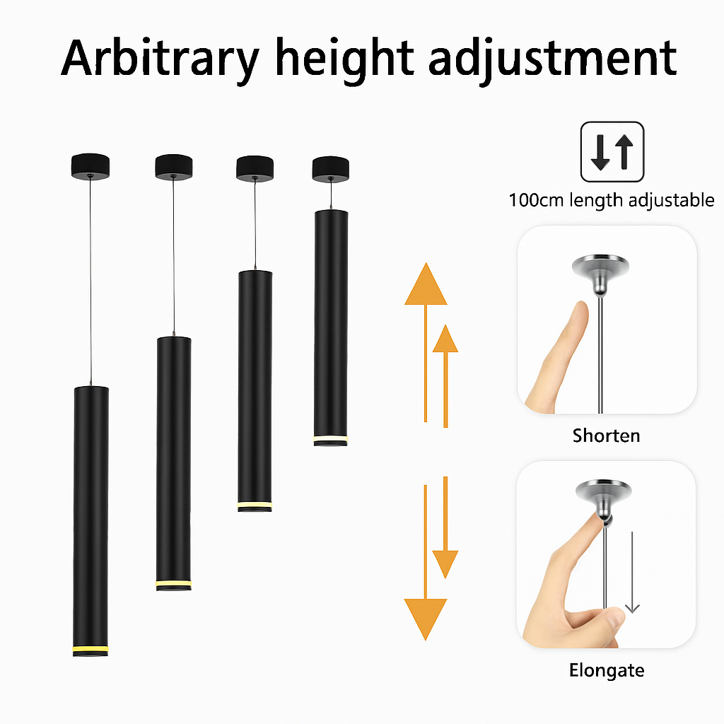 suspension led lampe long tube lustre aluminium suspendu foco - vue 6 sur 16