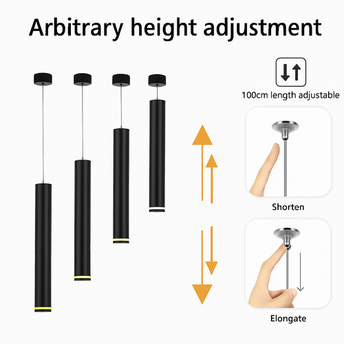 suspension led lampe long tube lustre aluminium suspendu foco - vue 7 sur 16
