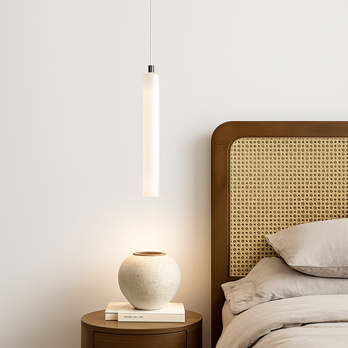 Suspension LED Long Tube bois plafonnier Style japonais vent silencieux chambre chevet lustre rétro moderne G9 remplaçable - vue 3 sur 7