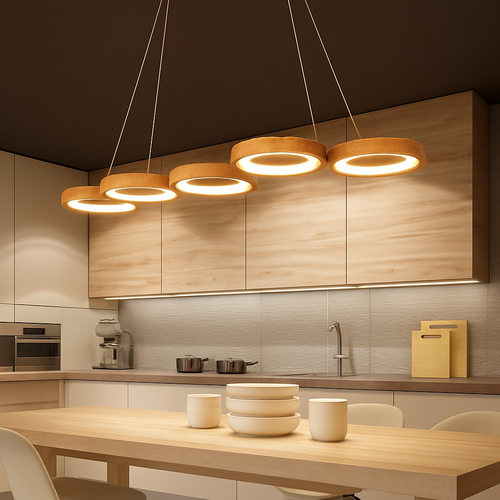 suspension led moderne en bois pour table de cuisine - vue 3 sur 10