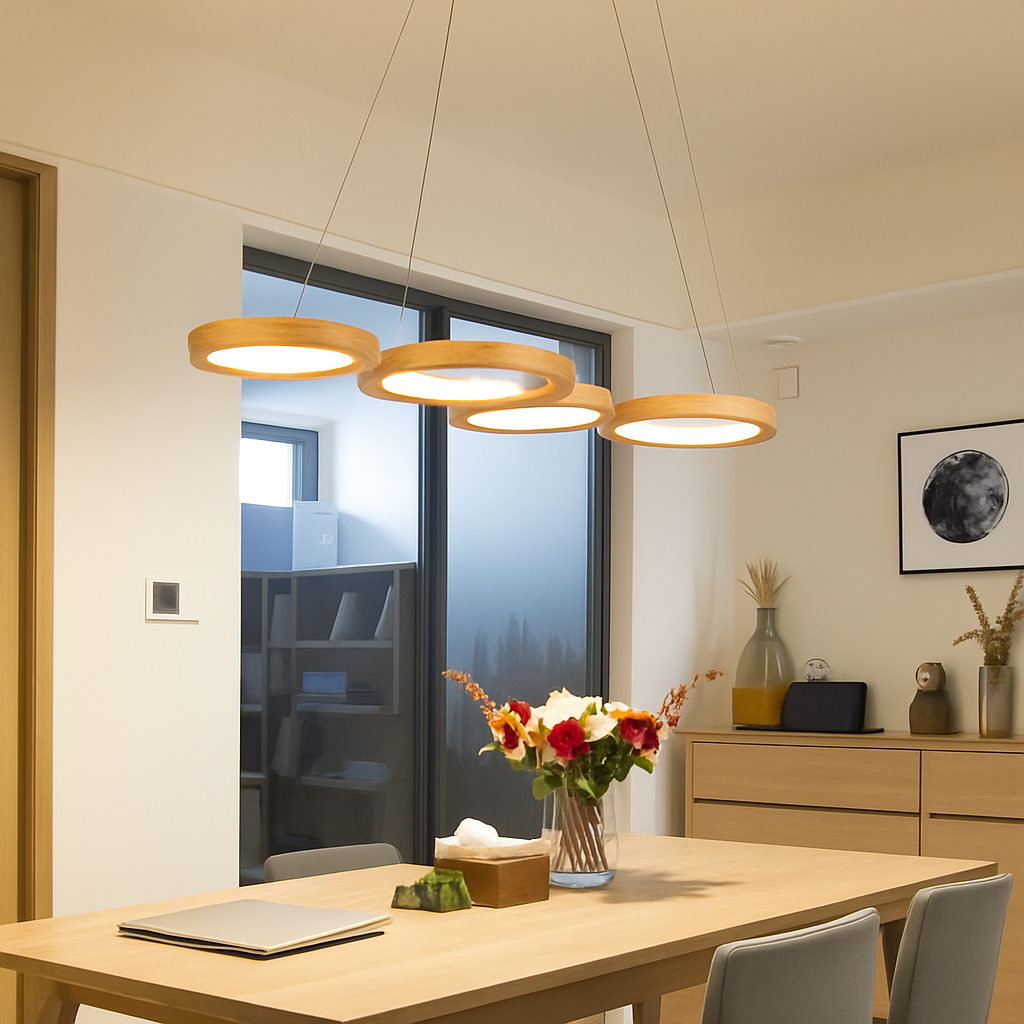 suspension led moderne en bois pour table de cuisine - vue 3 sur 10
