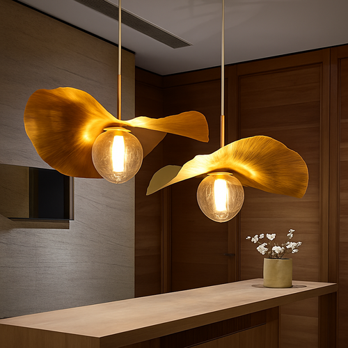 Suspension LED modernes en laiton feuille de Lotus pour Restaurant Table basse cuisine île lustre décor à la maison Lustres Luminaires - vue 2 sur 9