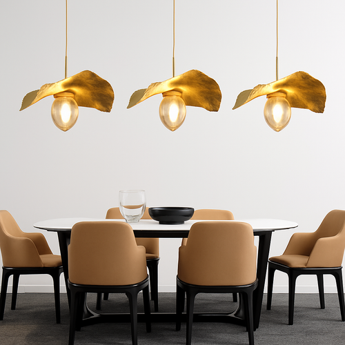 Suspension LED modernes en laiton feuille de Lotus pour Restaurant Table basse cuisine île lustre décor à la maison Lustres Luminaires - vue 3 sur 9