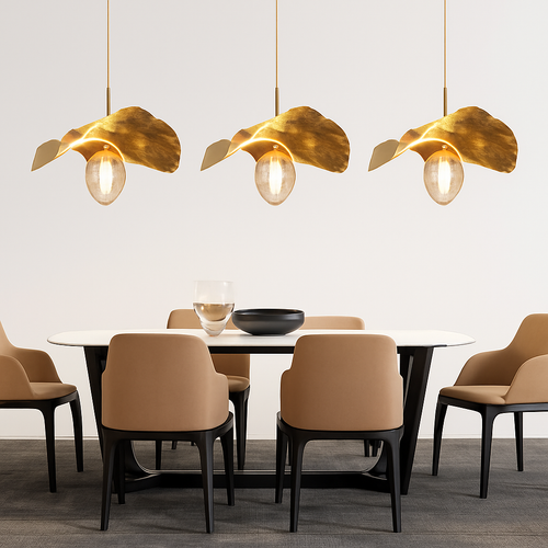 Suspension LED modernes en laiton feuille de Lotus pour Restaurant Table basse cuisine île lustre décor à la maison Lustres Luminaires - vue 3 sur 9