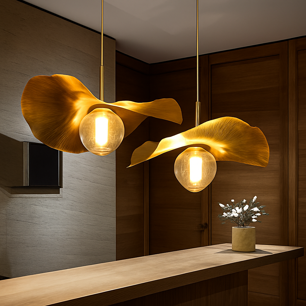 Suspension LED modernes en laiton feuille de Lotus pour Restaurant Table basse cuisine île lustre décor à la maison Lustres Luminaires - vue 4 sur 9