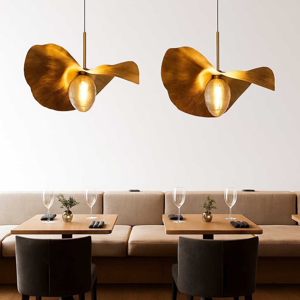 Suspension LED modernes en laiton feuille de Lotus pour Restaurant Table basse cuisine île lustre décor à la maison Lustres Luminaires - vue 5 sur 9