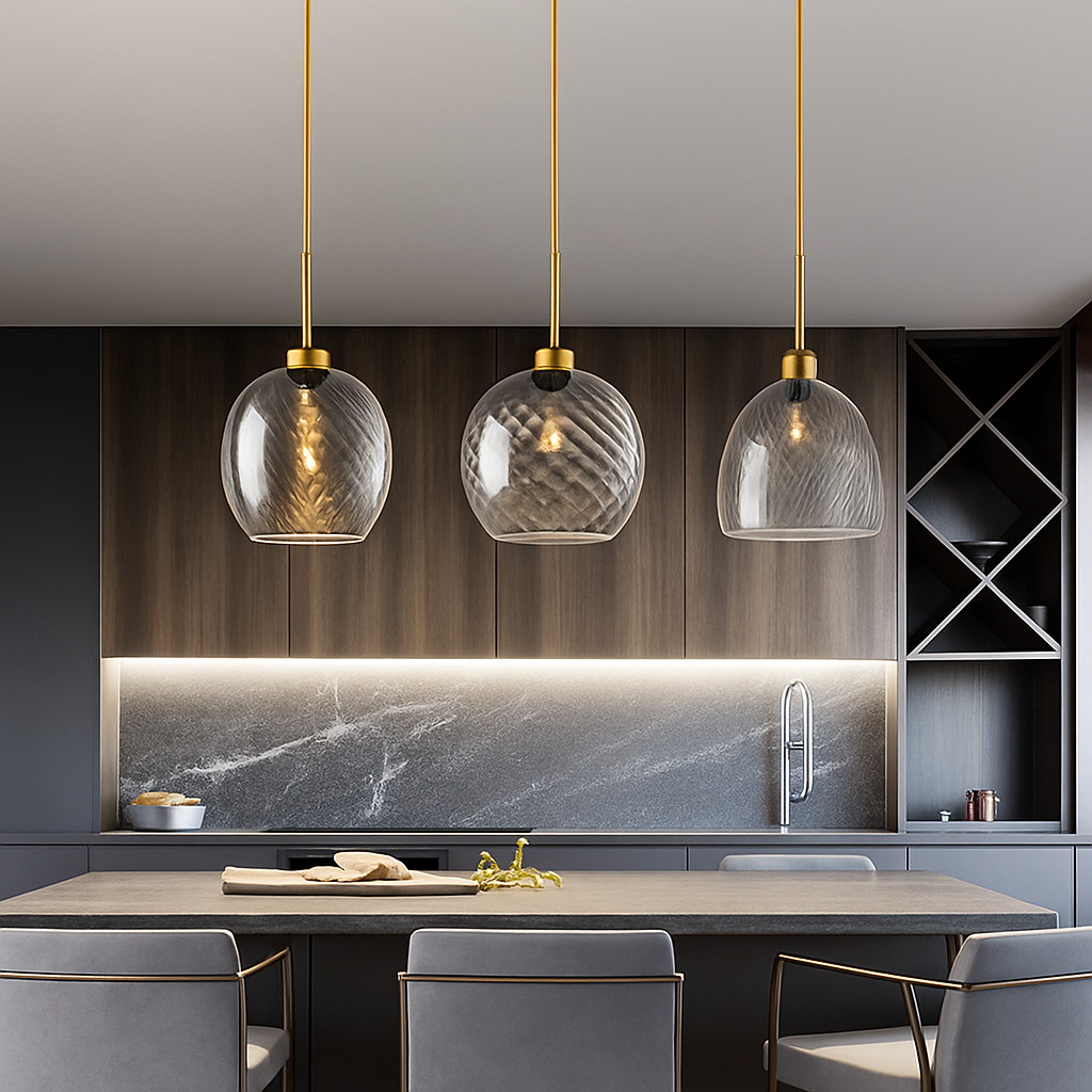 suspension led modernes en verre grain d'eau pour décoration intérieure - vue 3 sur 14