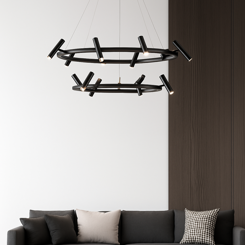 suspension led nordique en métal noir rotative pour intérieur - vue 3 sur 10