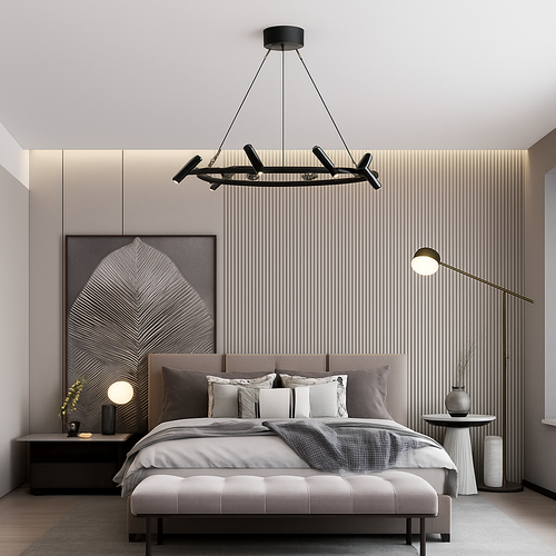 suspension led nordique en métal noir rotative pour intérieur - vue 5 sur 10