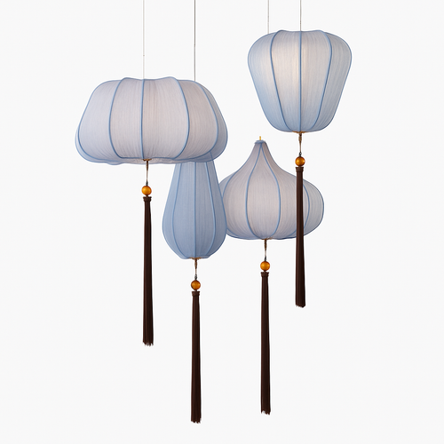 Suspension LED style chinois en tissu - vue 2 sur 18