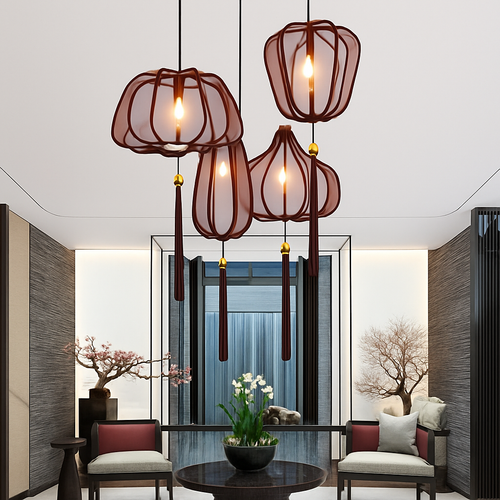 Suspension LED style chinois en tissu - vue 13 sur 18