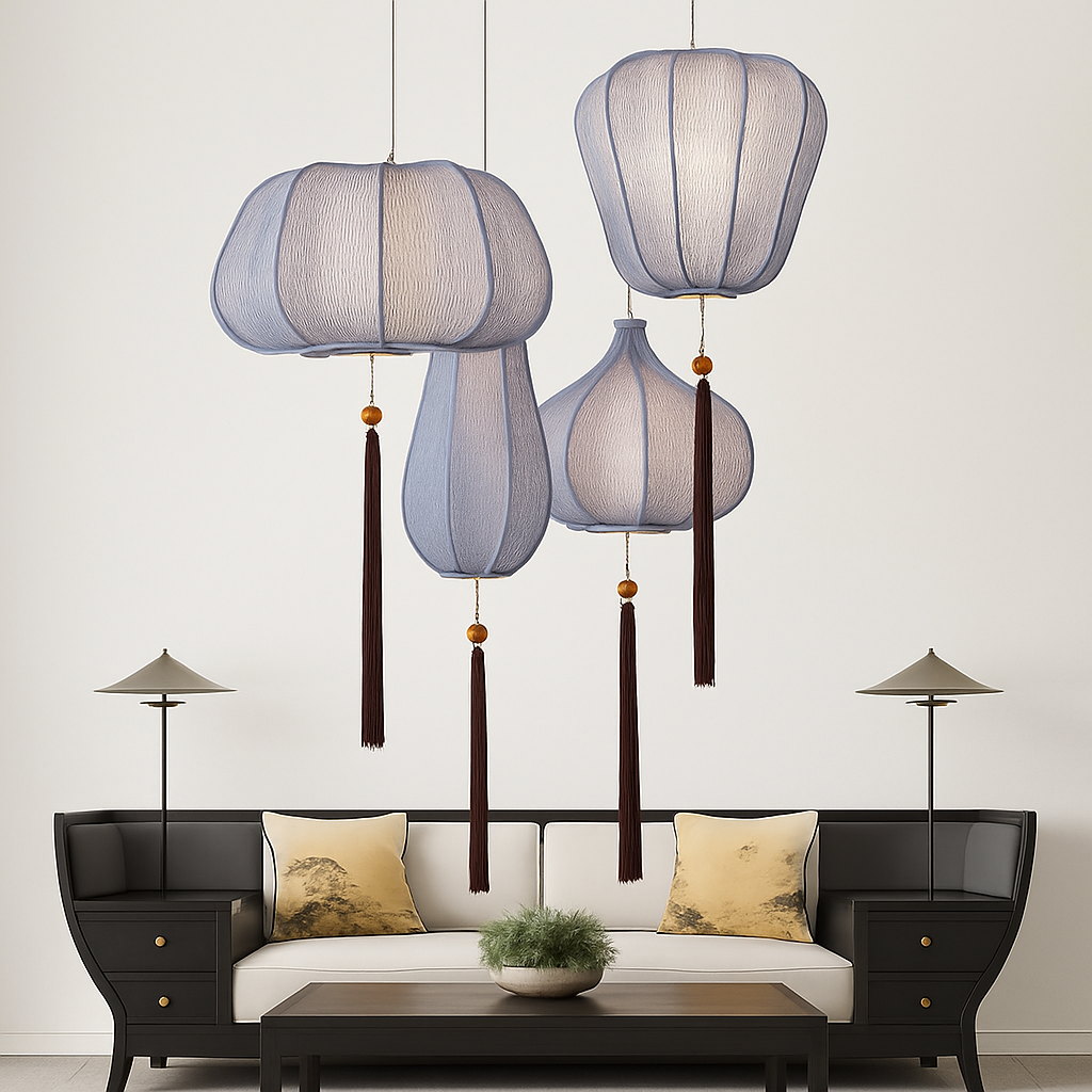 Suspension LED style chinois en tissu - vue 18 sur 18