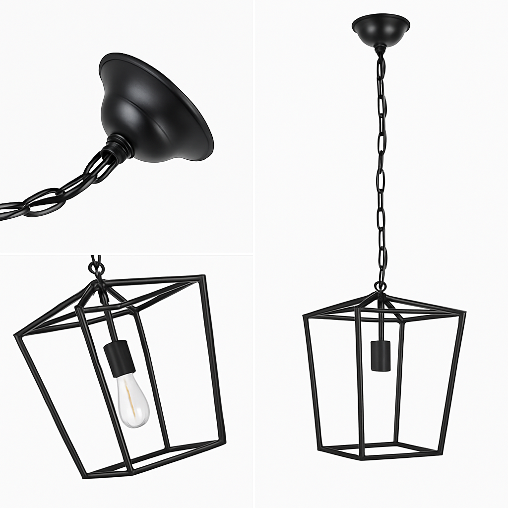 Suspension LED Vintage Loft Lanterne Suspension Hauteur Réglable Luminaire En Fer Pour Restaurant Cuisine Lumières Noires - vue 7 sur 7