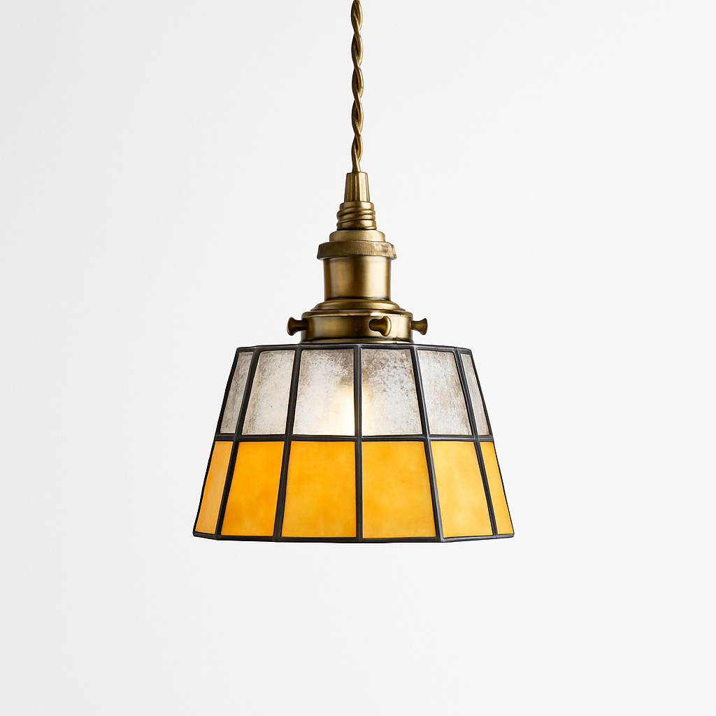 Suspension led vintage style japonais douille cuivre abat-jour verre