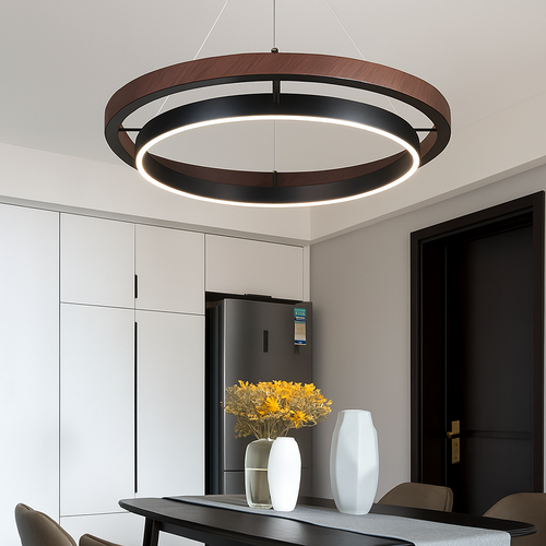 suspension luminaire bois grain rond créatif minimaliste - vue 3 sur 12
