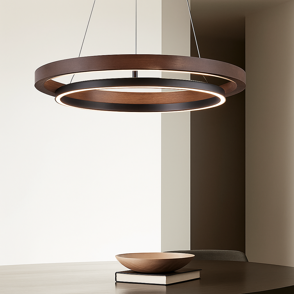 suspension luminaire bois grain rond créatif minimaliste - vue 3 sur 12