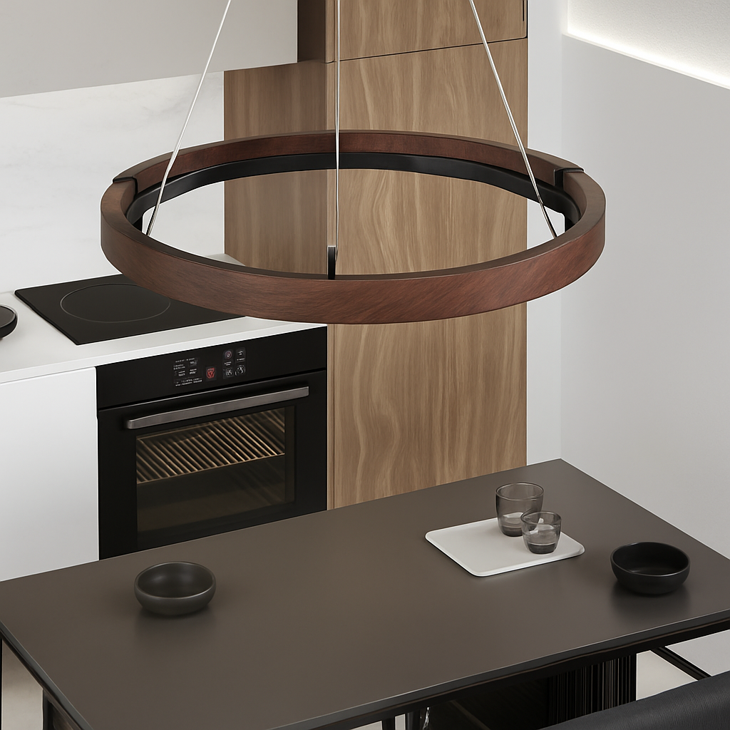 suspension luminaire bois grain rond créatif minimaliste - vue 4 sur 12