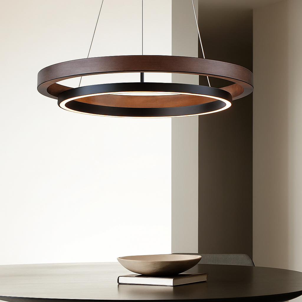 suspension luminaire bois grain rond créatif minimaliste - vue 5 sur 12