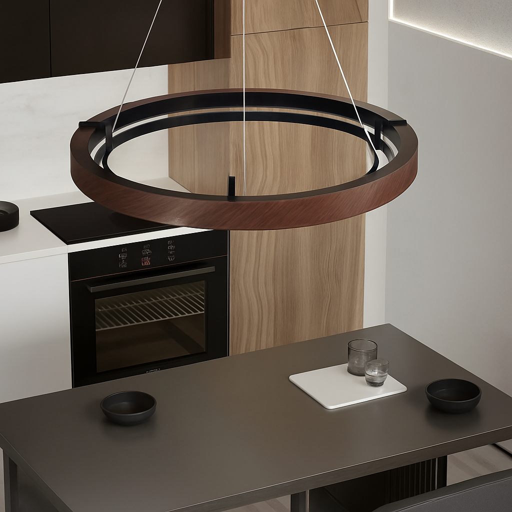 suspension luminaire bois grain rond créatif minimaliste - vue 9 sur 12