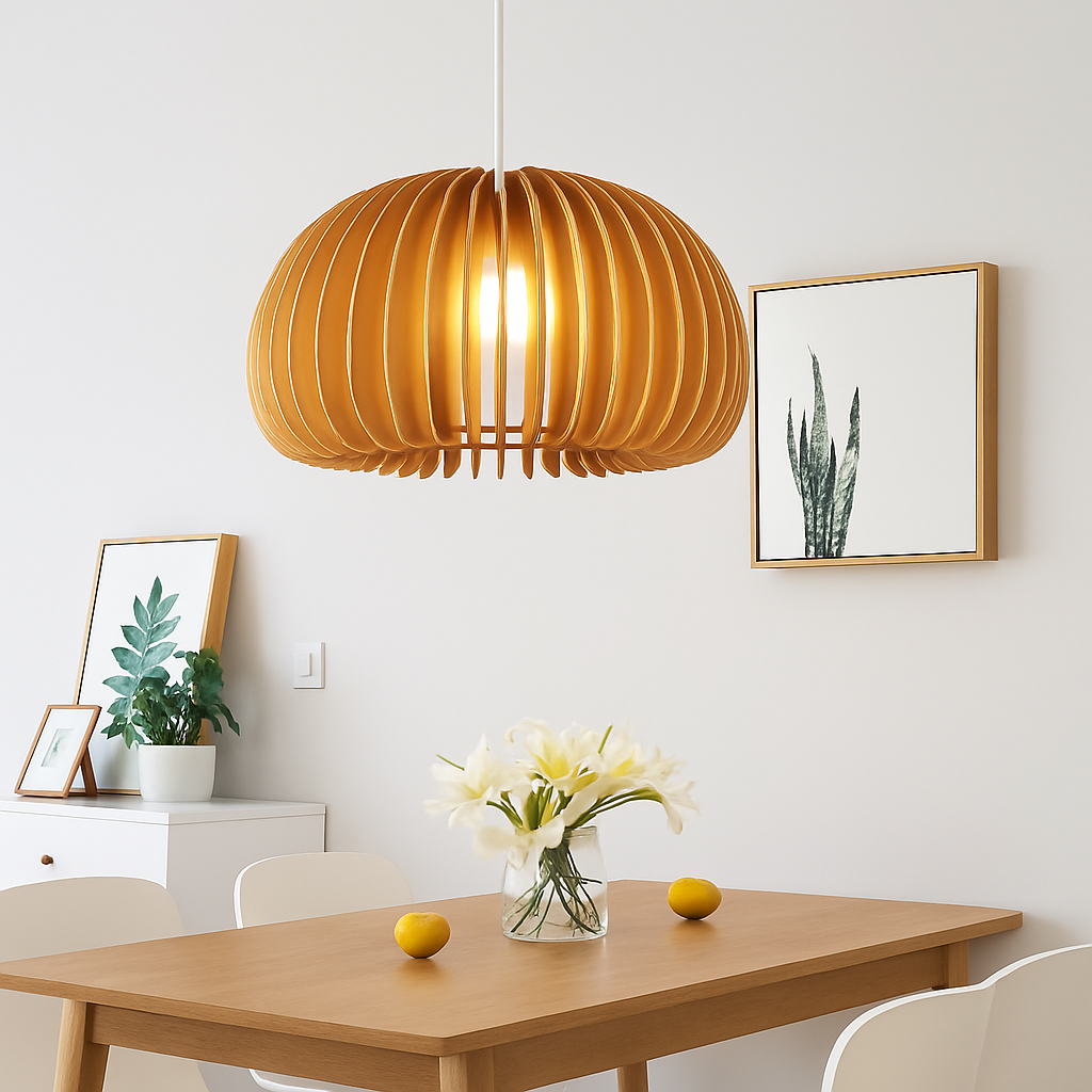 suspension lustre citrouille en bois naturel nordique éclairage - vue 4 sur 15