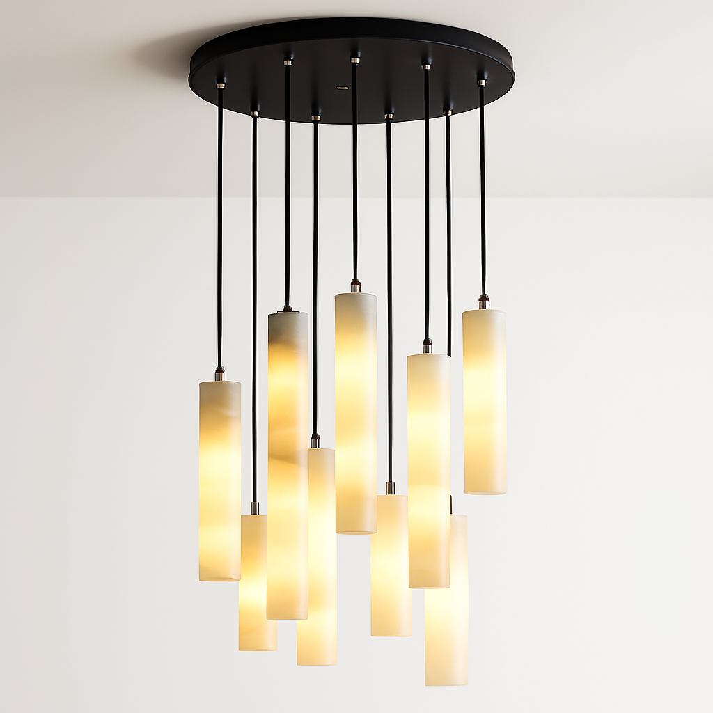 Suspension lustre design avec fil réglable et marbre naturel - vue 4 sur 14