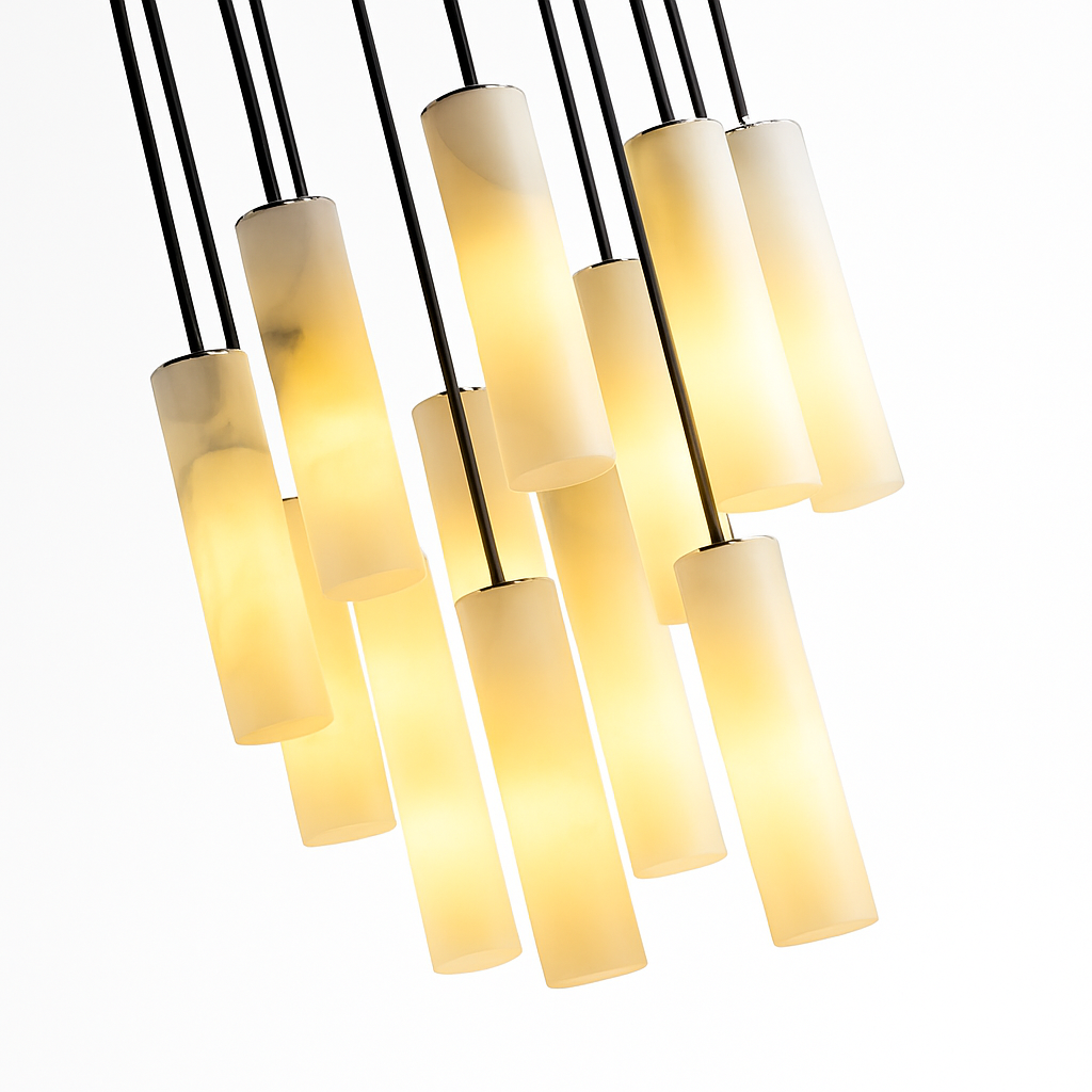 Suspension lustre design avec fil réglable et marbre naturel - vue 5 sur 14