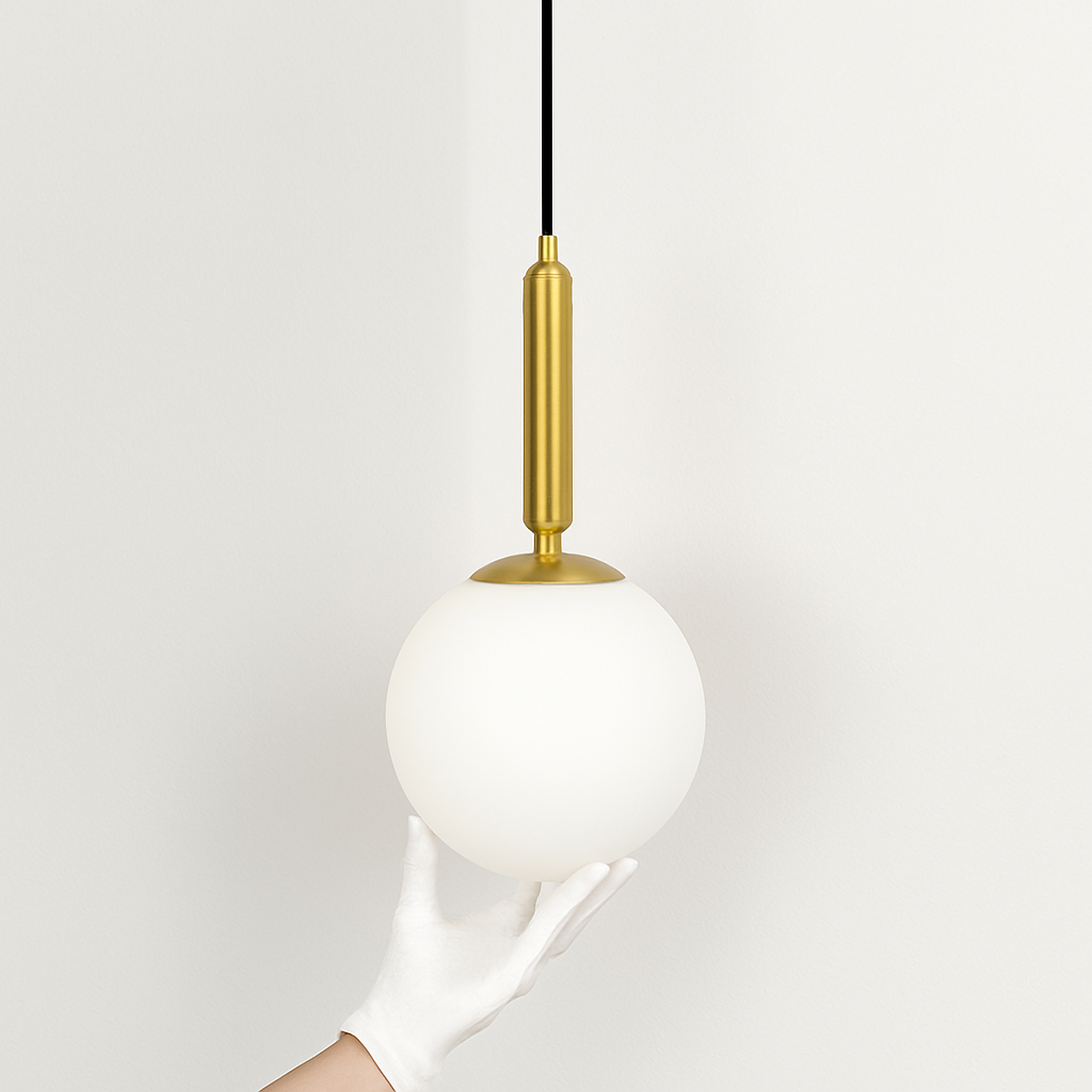 suspension luxueuse avec abat-jour en boule dorée - vue 10 sur 12