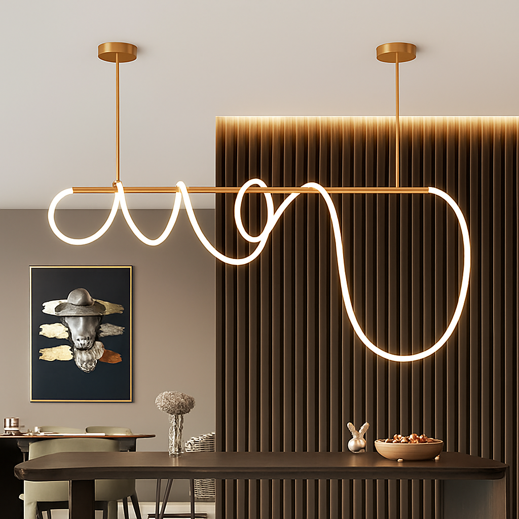 suspension moderne design long tube lumineux flexible pour espace contemporain - vue 1 sur 22