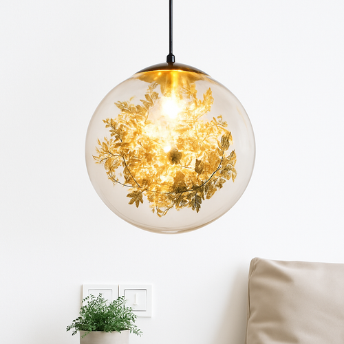 suspension moderne en verre et métal design avec fleur - vue 2 sur 9