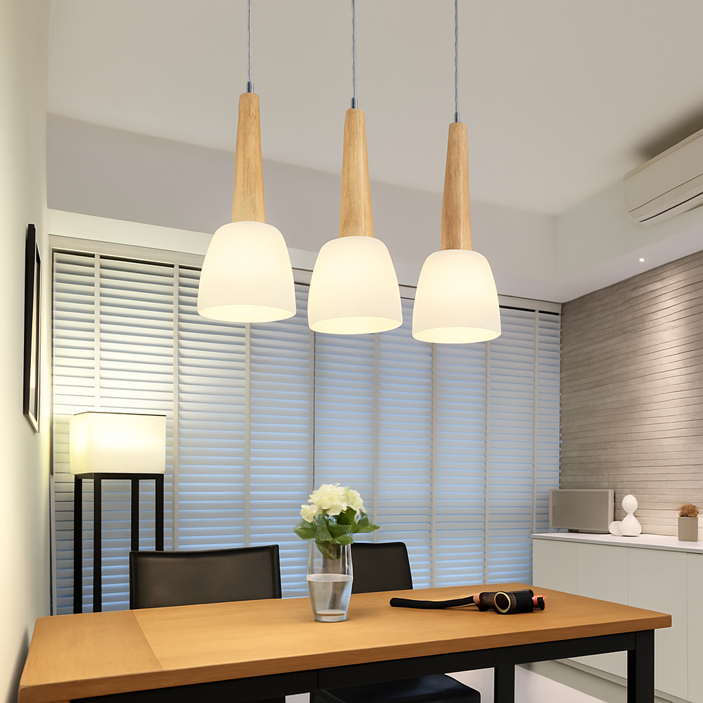 suspension modernes en bois gzmj avec support led - vue 5 sur 10